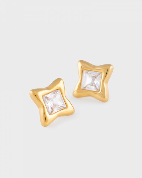 Pendientes de acero inoxidable en color dorado y diamante. Joyas para moda de mujer actual.