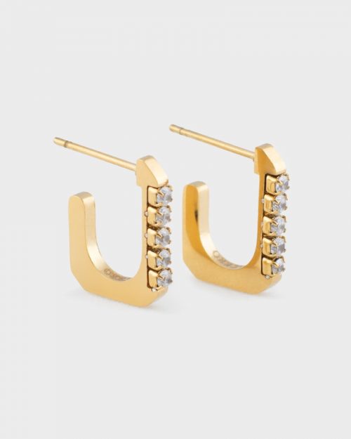Pendientes de acero inoxidable en color dorado y diamante. Joyas para moda de mujer actual.